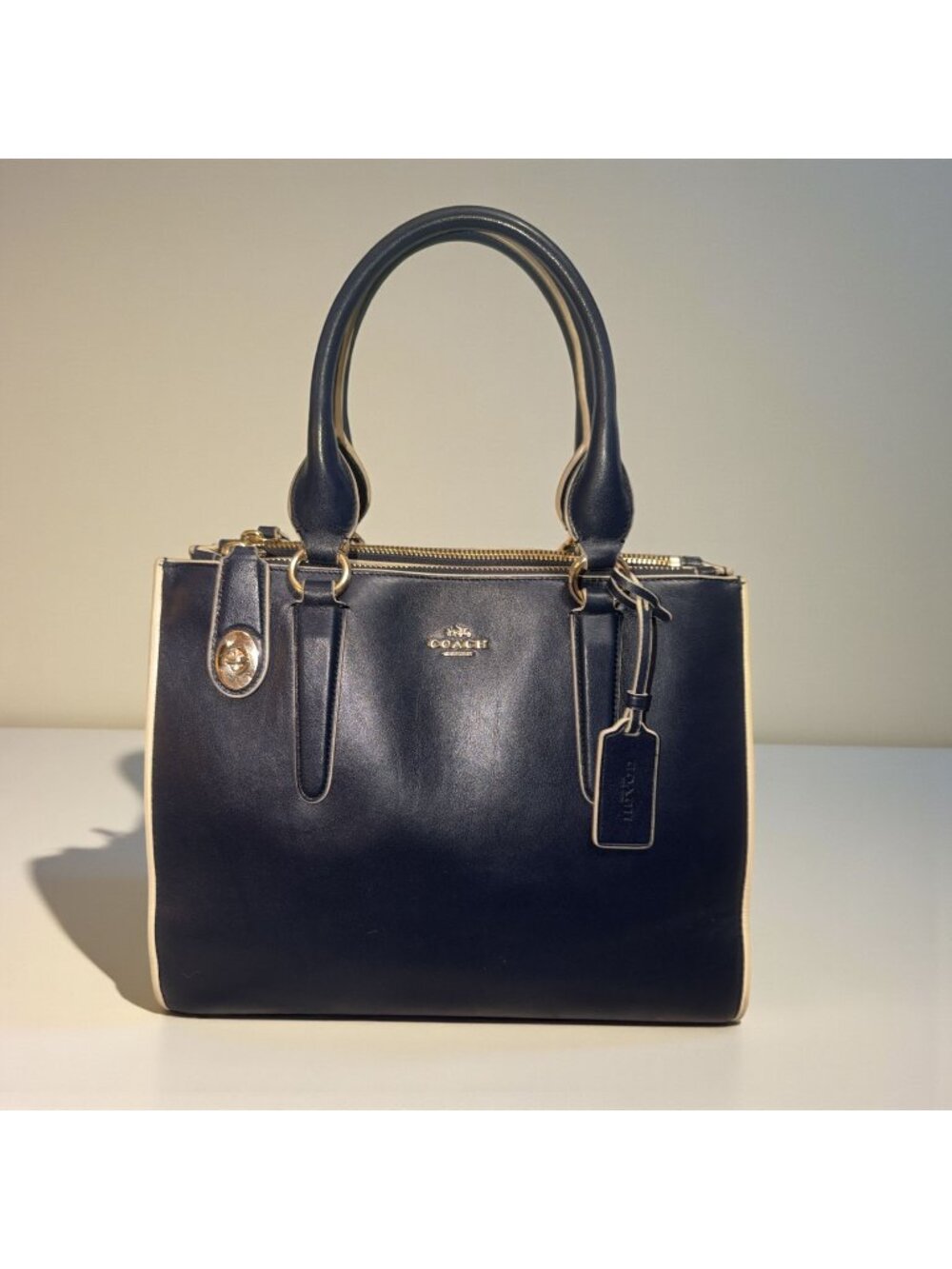 Coach Crosby Carryall 35331 Navy Chalk Colorblock Leather Satchel Gold-tone